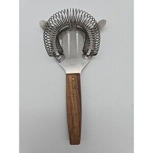 MCM Vintage Bar Tool Cocktail Strainer Stainless Steel Barware Japan Wood Handle